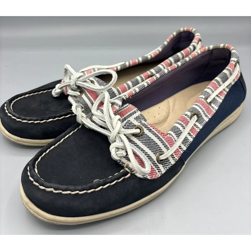 Sperry Top Sider Womens 8.5 Shoes‎ Firefish Navy Stripe Boat Leather Loafers